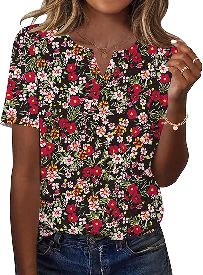 Womens Short Sleeve V Neck T Shirts Summer Tops Basic Tees Business Casual Blouses Trendy Fashion Clothes